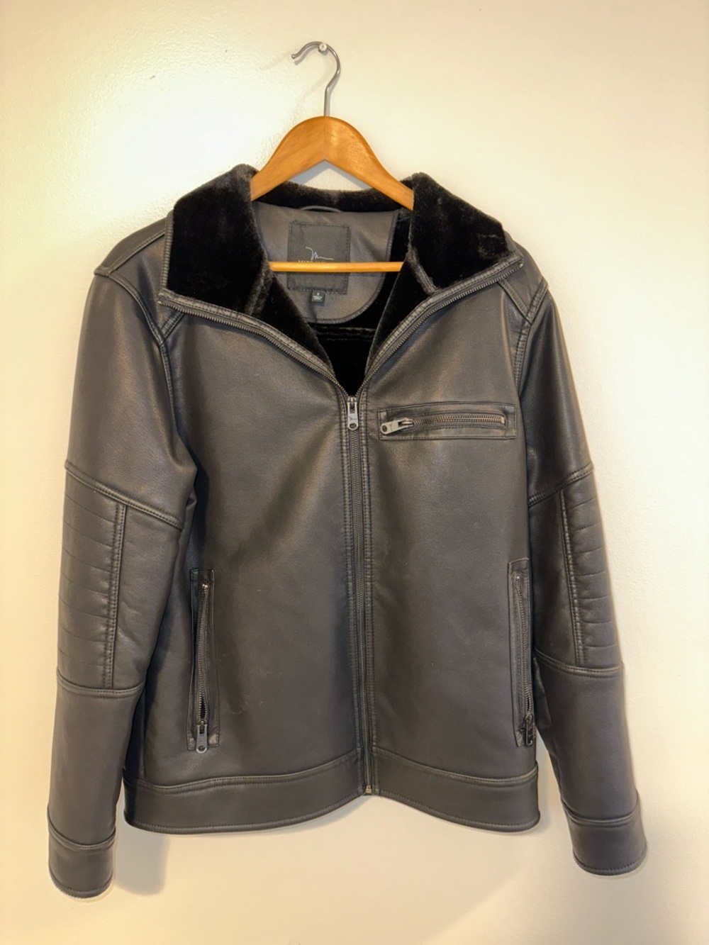 Marc Anthony Black Faux Leather Jacket with Plush lining